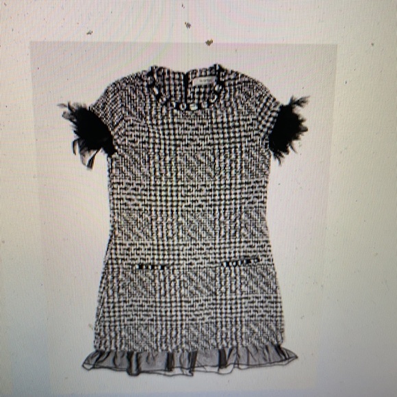 Designer Girls black and white  plaid wool dress with feathers! - Picture 7 of 7